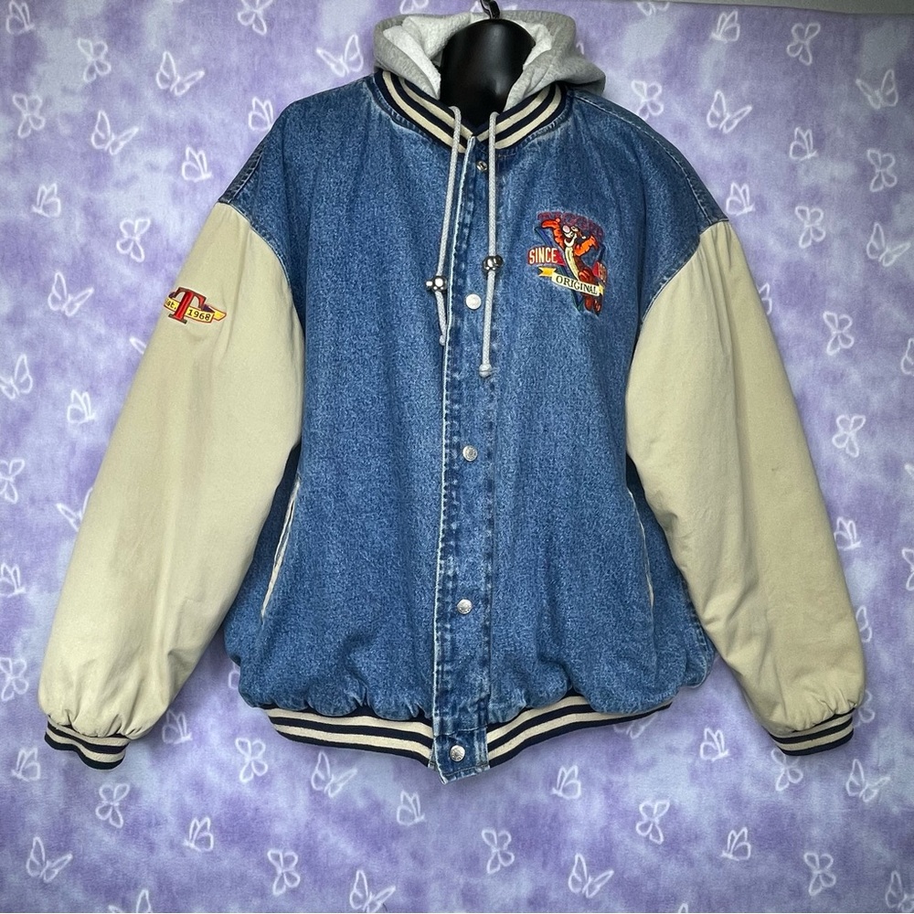 Vintage Disney Tigger the Tiger Hooded Denim Bomber Jacket Size XL